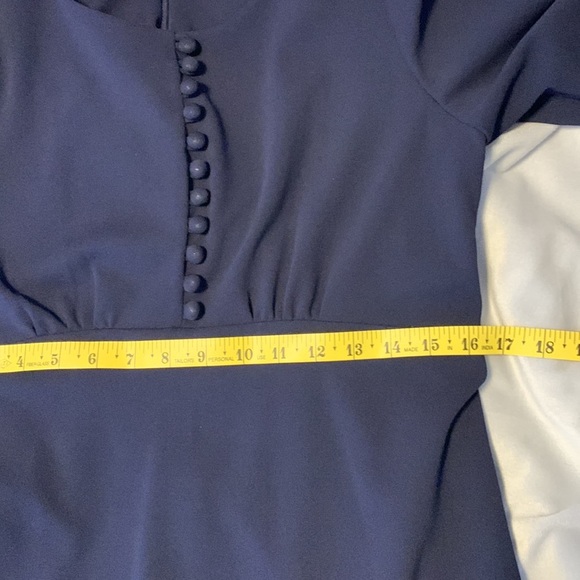 Calvin Klein long ballon sleeve fit & flare scoop neck buttons navy career 10 - Picture 9 of 11